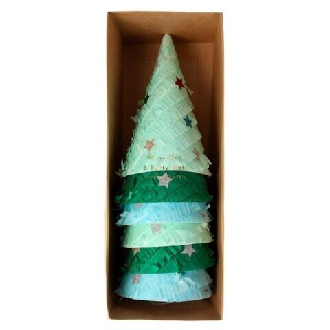 Meri Meri - Fringed Christmas Tree Party Hats - Püsküllü Çam Ağacı Parti Şapkaları