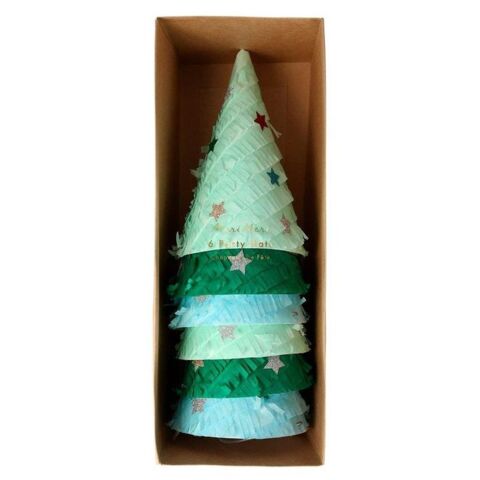 Meri Meri - Fringed Christmas Tree Party Hats - Püsküllü Çam Ağacı Parti Şapkaları