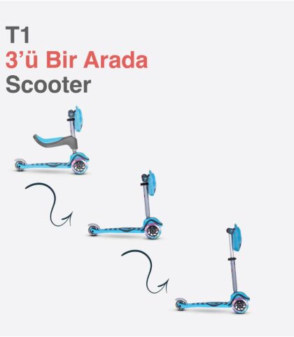SmarTrike T1 3’ü 1 Arada Oturaklı ve Çantalı Çocuk Scooterı (15 Ay - 5 Yaş) - Blue