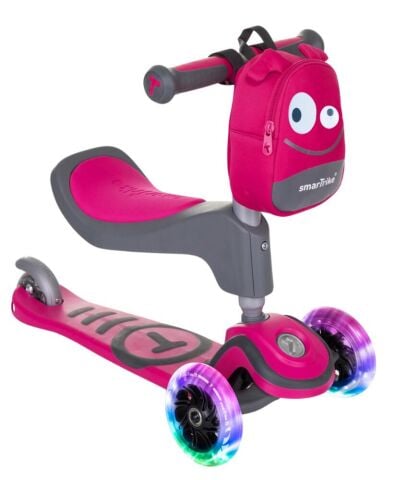 SmarTrike T1 3’ü 1 Arada Oturaklı ve Çantalı Çocuk Scooterı (15 Ay - 5 Yaş) - Pink