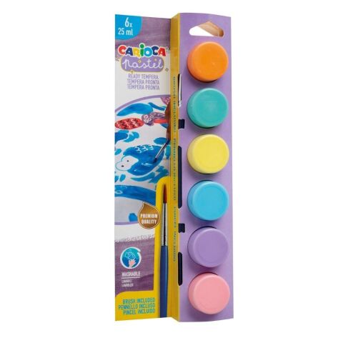 Carioca Pastel Tempera Suluboya Süper Yıkanabilir Fırçalı 6*25 Ml (6 Renk Karışık)