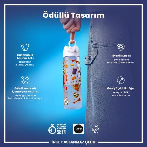 Ion8 - İnce Suluk - Futbol - 500 ml - Sızdırmaz - BPA İçermeyen