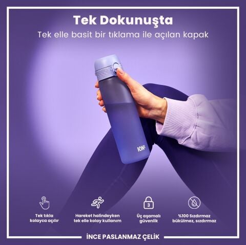 Ion8 - İnce Suluk - Açık Mor - 500 ml - Sızdırmaz - BPA İçermeyen