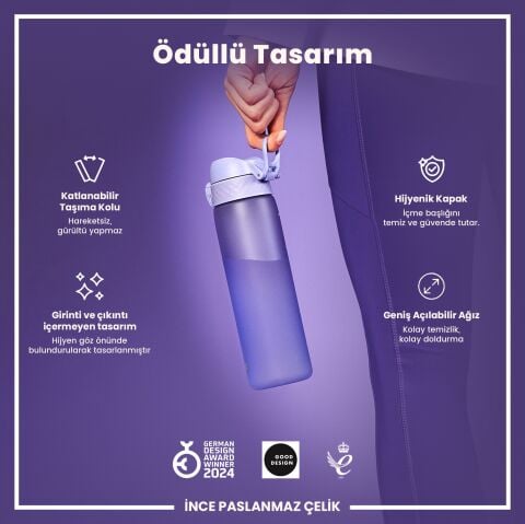 Ion8 - İnce Suluk - Açık Mor - 500 ml - Sızdırmaz - BPA İçermeyen
