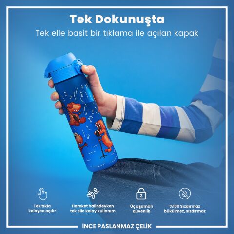Ion8 - İnce Suluk - Şarkıcı Dino - 500 ml - Sızdırmaz - BPA İçermeyen