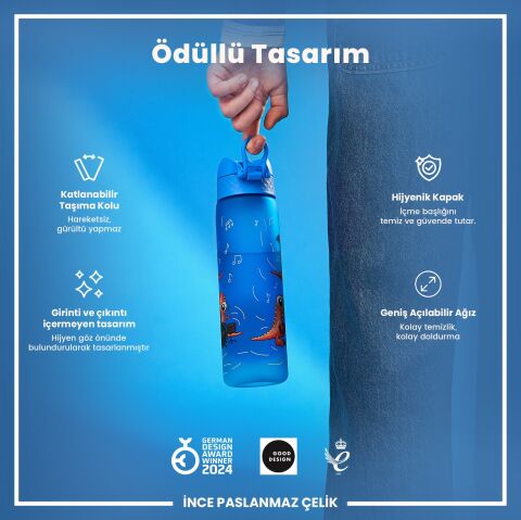 Ion8 - İnce Suluk - Şarkıcı Dino - 500 ml - Sızdırmaz - BPA İçermeyen