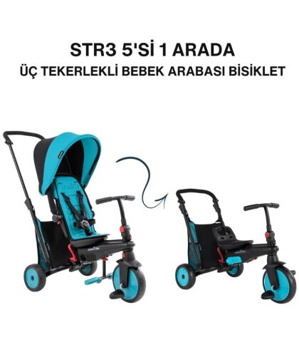 SmarTrike STR3 Plus 5’i 1 Arada Modüler Katlanabilir Bebek Arabası ve Üç Tekerlekli Bebek Bisikleti - Blue