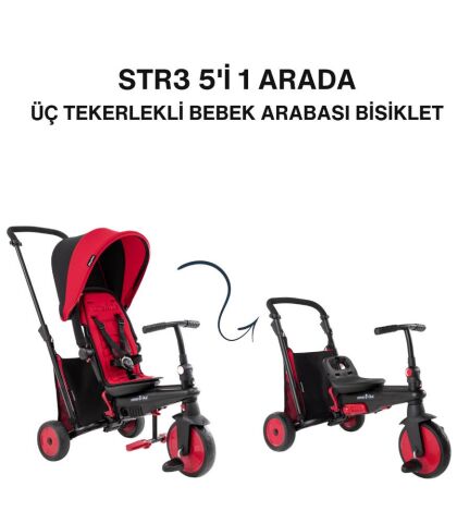 SmarTrike STR3 Plus 5’i 1 Arada Modüler Katlanabilir Bebek Arabası ve Üç Tekerlekli Bebek Bisikleti - Red