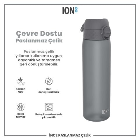 Ion8 - İnce Suluk - Gri - 500 ml - Sızdırmaz - BPA İçermeyen