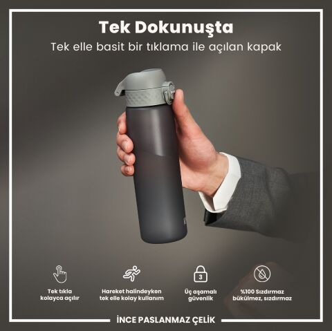 Ion8 - İnce Suluk - Gri - 500 ml - Sızdırmaz - BPA İçermeyen