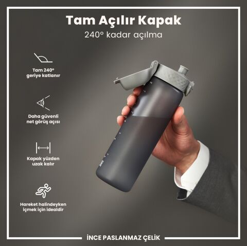 Ion8 - İnce Suluk - Gri - 500 ml - Sızdırmaz - BPA İçermeyen
