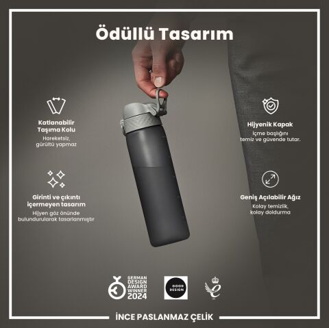 Ion8 - İnce Suluk - Gri - 500 ml - Sızdırmaz - BPA İçermeyen