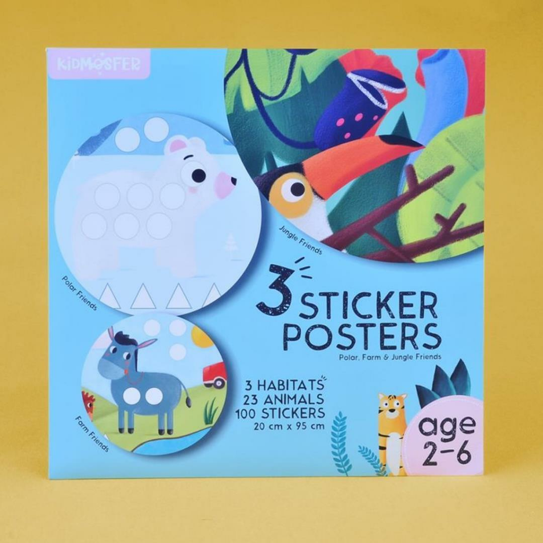 Kidmosfer 3'lü Habitat Sticker Poster - Orman, Kutup ve Çiftlik Arkadaşları
