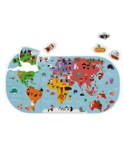 Janod Suya Dayanıklı 28 Parça Puzzle - Dünya Haritası