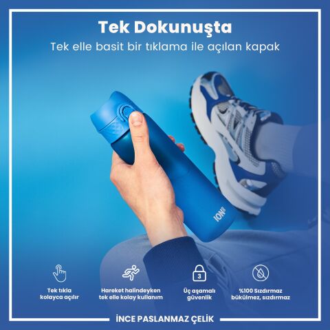 Ion8 - İnce Suluk - Mavi - 500 ml - Sızdırmaz - BPA İçermeyen