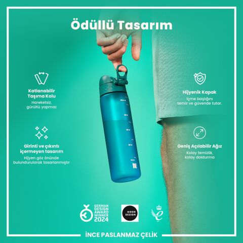 Ion8 - İnce Suluk - Deniz Mavisi - 500 ml - Sızdırmaz - BPA İçermeyen