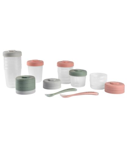 Beaba Saklama Kabı ve Silikon Kaşık Seti - Pink - Grey