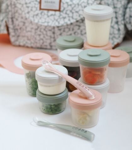 Beaba Saklama Kabı ve Silikon Kaşık Seti - Pink - Grey