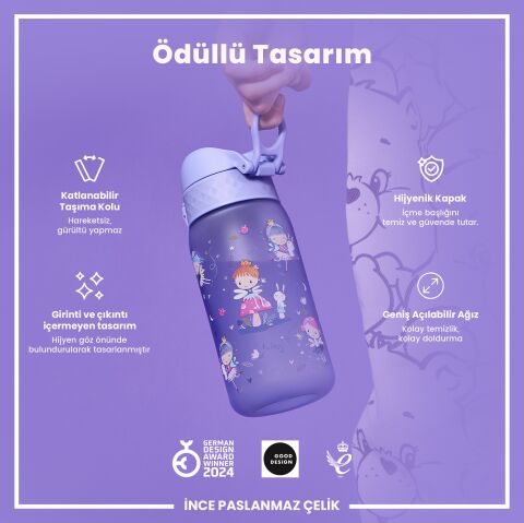 Ion8 - Çocuk Suluk - Peri Kızı - 350 ml - Sızdırmaz - BPA İçermeyen
