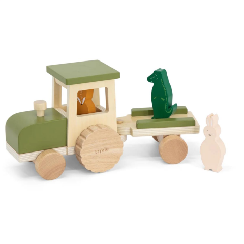 Trıxıe - Wooden Tractor Wıth Traıller - Römorklu Ahşap Traktör