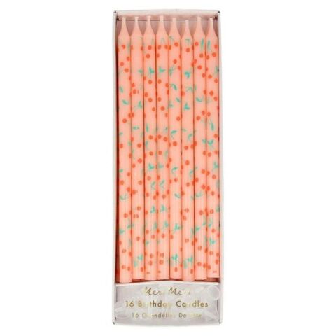 Meri Meri - Tapered Cherry Candles - Kiraz Desenli Mumlar