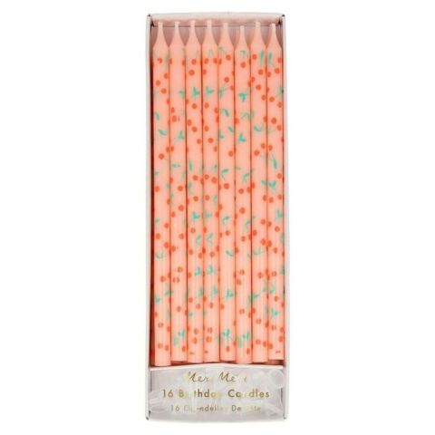 Meri Meri - Tapered Cherry Candles - Kiraz Desenli Mumlar