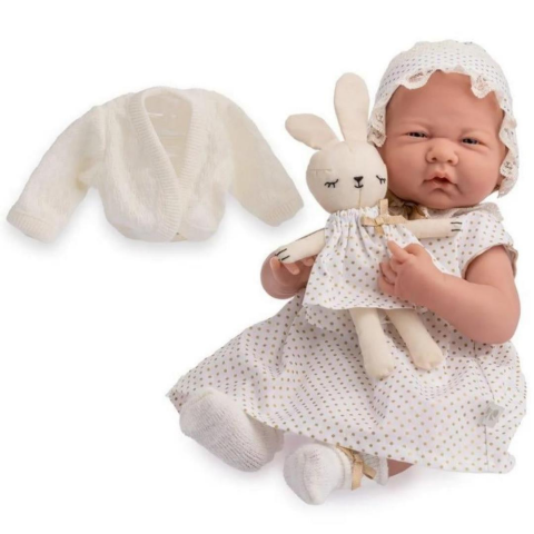 Berenguer Gerçekçi Yenidoğan Oyuncak Kız Bebek 39 cm - Beyaz Hırka ve Tavşanlı