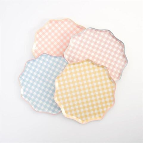 Meri Meri - Gingham Plates - Damalı Tabaklar - S - 12'Li