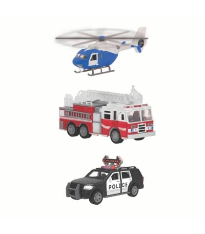 Driven 3'lü Set - Helikopter, Polis Arabası, İtfaiye Arabası