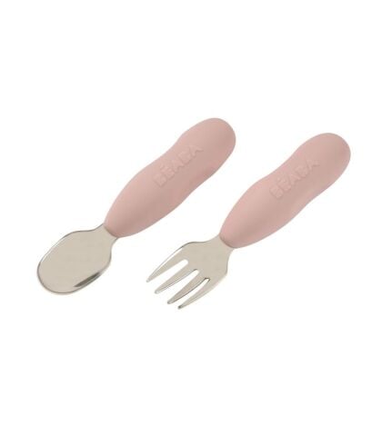Beaba - Paslanmaz Çelik Çatal Kaşık Seti - Cotton Candy