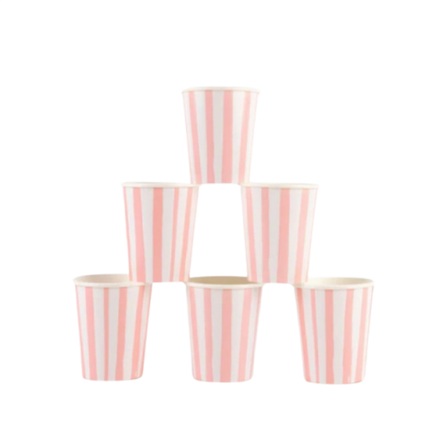 Meri Meri - Pink Stripe Cups - Pembe Çizgili Bardaklar - 8'li