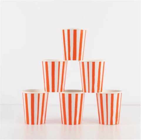 Meri Meri - Red Stripe Cups - Kırmızı Çizgili Bardaklar - 8'Li