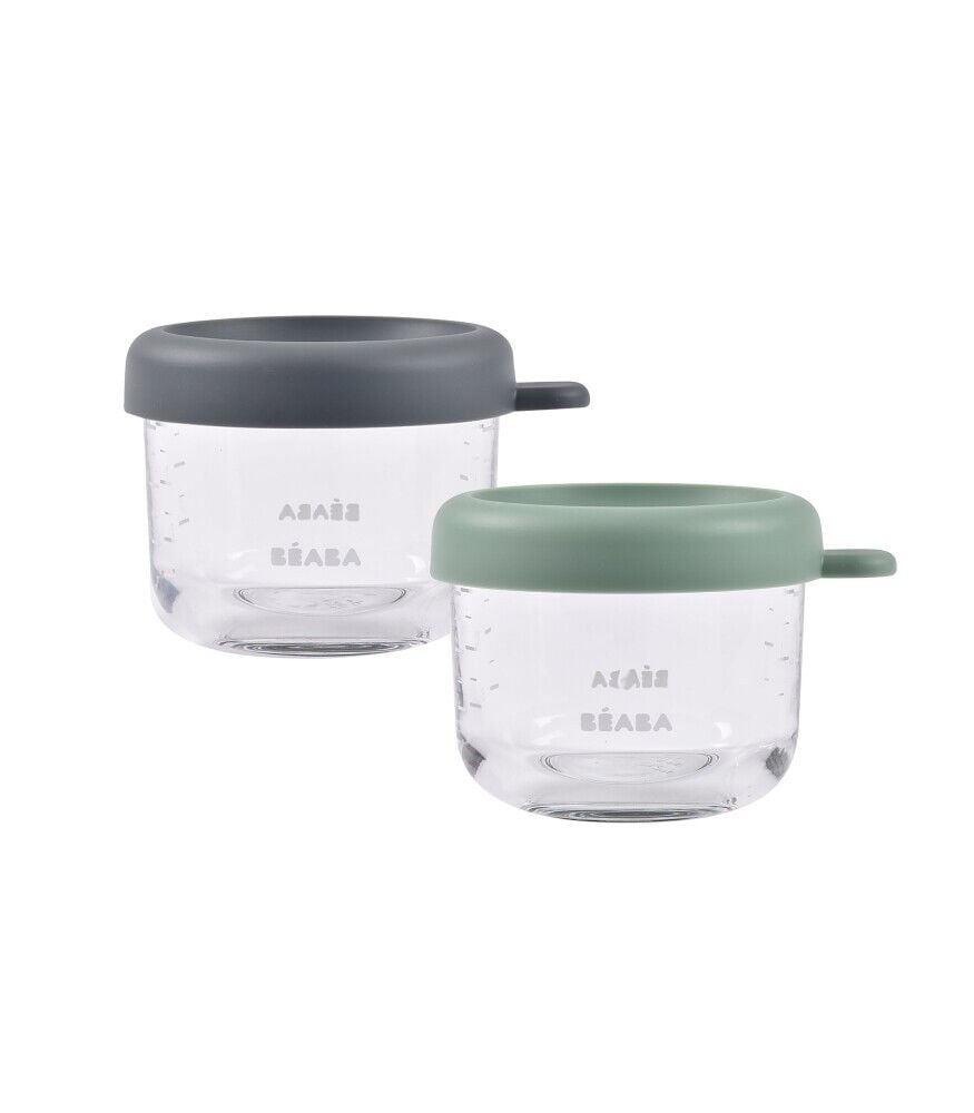 Beaba - Bebek Cam Mama Kavanozu 2li set , 150 ml Mineral / 150 ml Sage Green