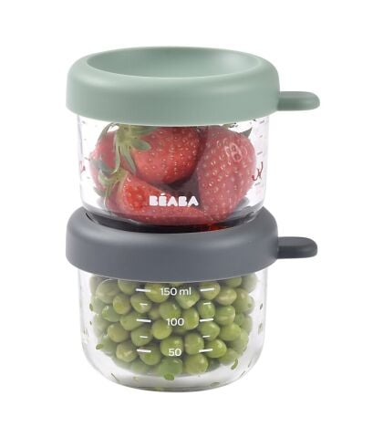Beaba - Bebek Cam Mama Kavanozu 2li set , 150 ml Mineral / 150 ml Sage Green