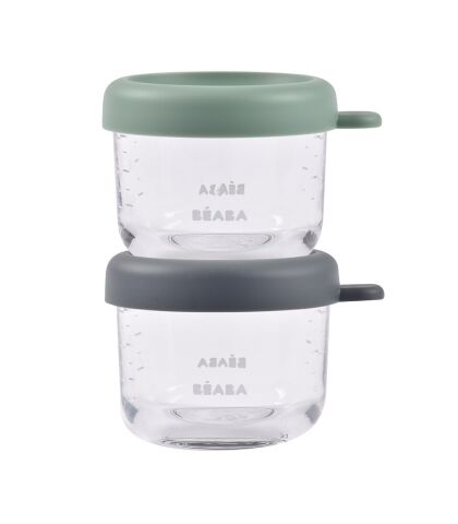 Beaba - Bebek Cam Mama Kavanozu 2li set , 150 ml Mineral / 150 ml Sage Green
