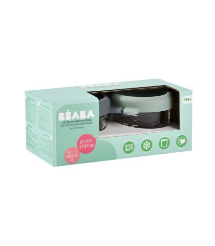 Beaba - Bebek Cam Mama Kavanozu 2li set , 150 ml Mineral / 150 ml Sage Green