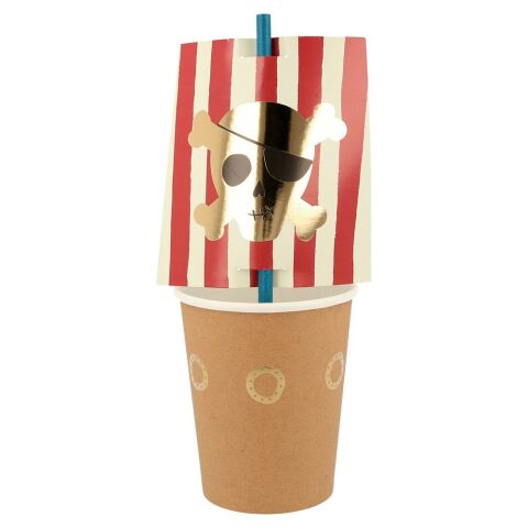 Meri Meri - Pirate Cup Set - Korsan Bardak ve Pipet Seti - 8'li