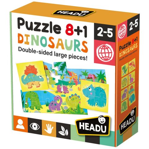 Headu 8+1 Puzzle Dinosaurs (2-5 Yaş Dinozor Çift Taraflı Yapboz)