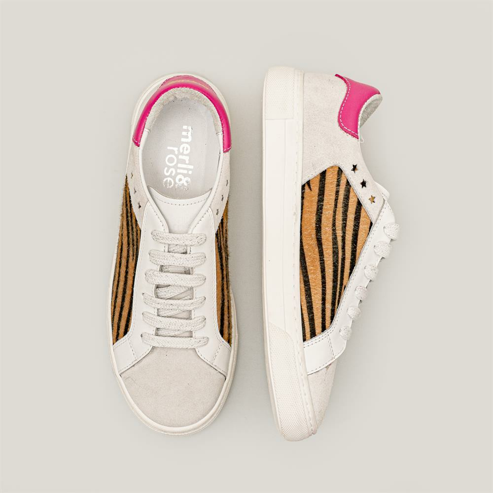 Merli&Rose Glow Kadın Sneaker | Beyaz-Kahve Zebra-Fuşya