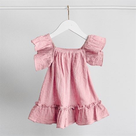 Merli&Rose Şile Bezi Fırfırlı Elbise | Pembe
