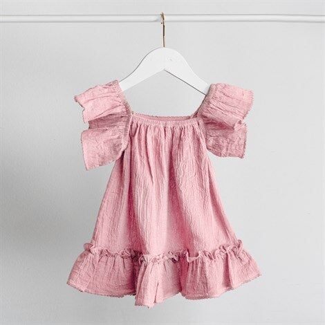 Merli&Rose Şile Bezi Fırfırlı Elbise | Pembe