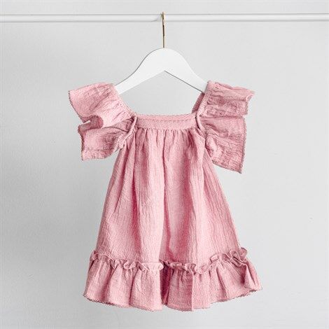 Merli&Rose Şile Bezi Fırfırlı Elbise | Pembe