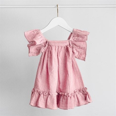 Merli&Rose Şile Bezi Fırfırlı Elbise | Pembe