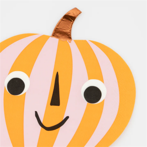 Meri Meri - Pink & Orange Stripy Pumpkin Napkins - Pembe & Turuncu Çizgili Balkabağı Peçeteler (16'L