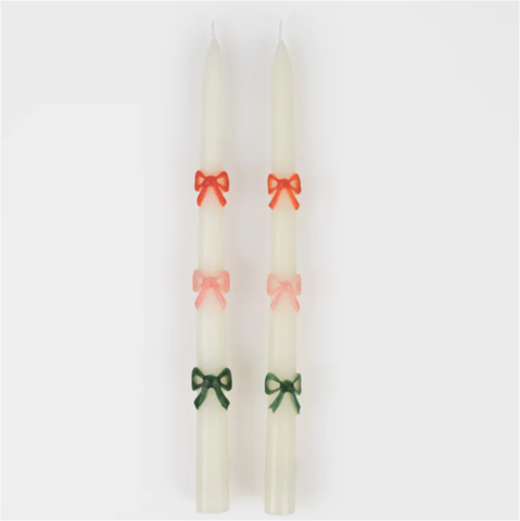 Meri Meri - Multi Colour Bow Taper Candle - Renkli Kurdeleli Mumlar (2'li)