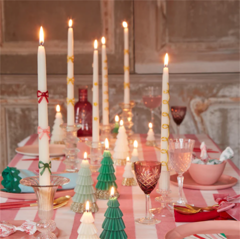 Meri Meri - Gold Star Taper Candle - Altın Yıldız Detaylı Mumlar (2'Li)