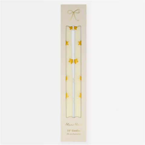 Meri Meri - Gold Star Taper Candle - Altın Yıldız Detaylı Mumlar (2'Li)
