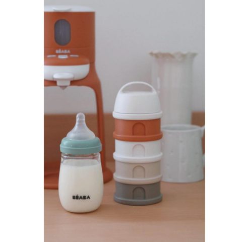 Beaba - 4 Katmanlı Süt Tozu Kutusu ve Atıştırmalık Kabı (Cotton white/Terracotta)