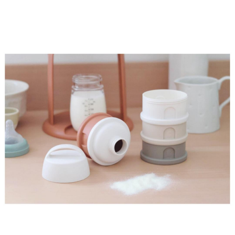 Beaba - 4 Katmanlı Süt Tozu Kutusu ve Atıştırmalık Kabı (Cotton white/Terracotta)