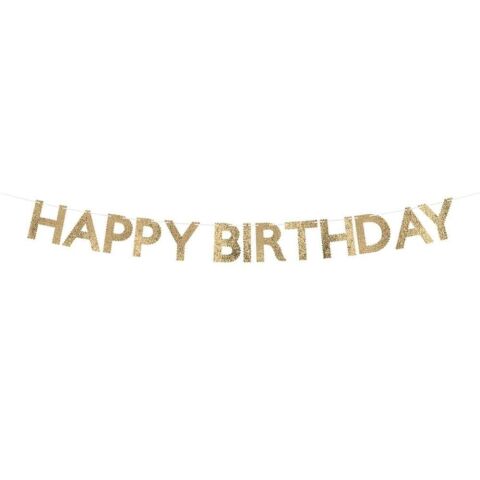 Meri Meri - Altın Simli Kumaş Happy Birthday Asılan Süs